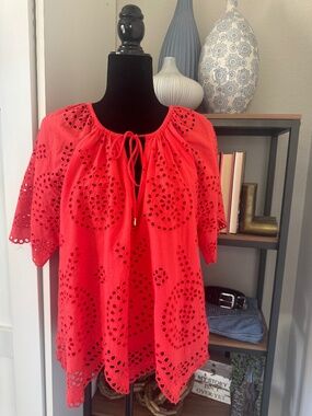 Cleobella Coral Eyelet Tie-neck Certified Organic Cotton Top - Size L